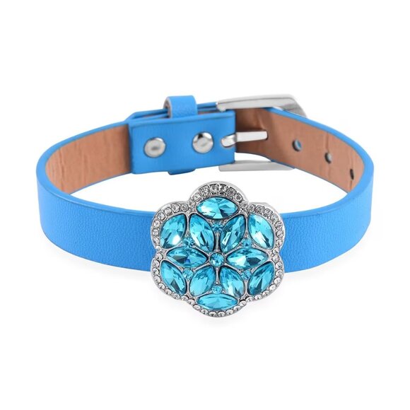 Blue & White Austrian Crystal Floral Bracelet, Earrings, Ring and Necklace Set - Picture 3 of 5